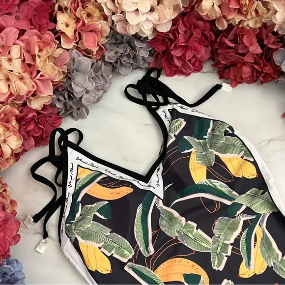 Boho Green & Black Floral Reversible Swimsuit with Shoulder Ties - Picture 13 of 16